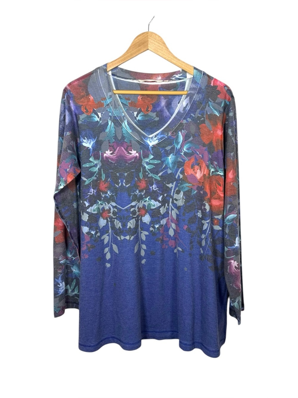 Soft Surroundings Delphina Floral Knit Tunic Top Blue Purple S/M